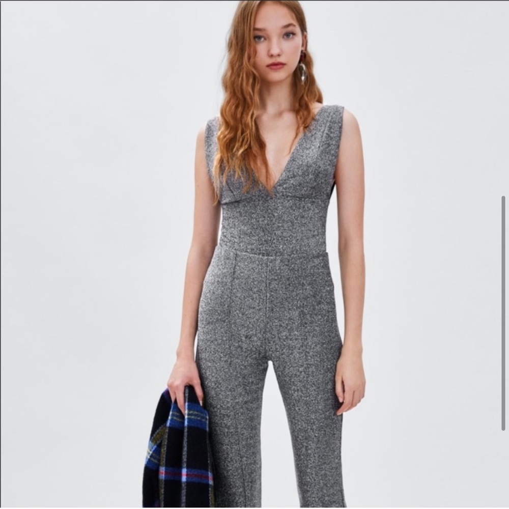Zara Trafaluc Silver Shimmer Glitter Metallic Pant Size M